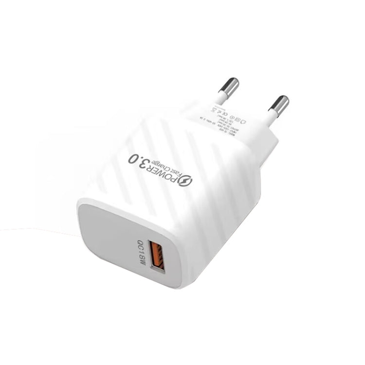 Caricabatterie rapido USB TE-005 QC3.0 da 18 W con cavo da USB a 8 pin da 3 A da 1 m, spina europea, EU Plug + 8 Pin Cable