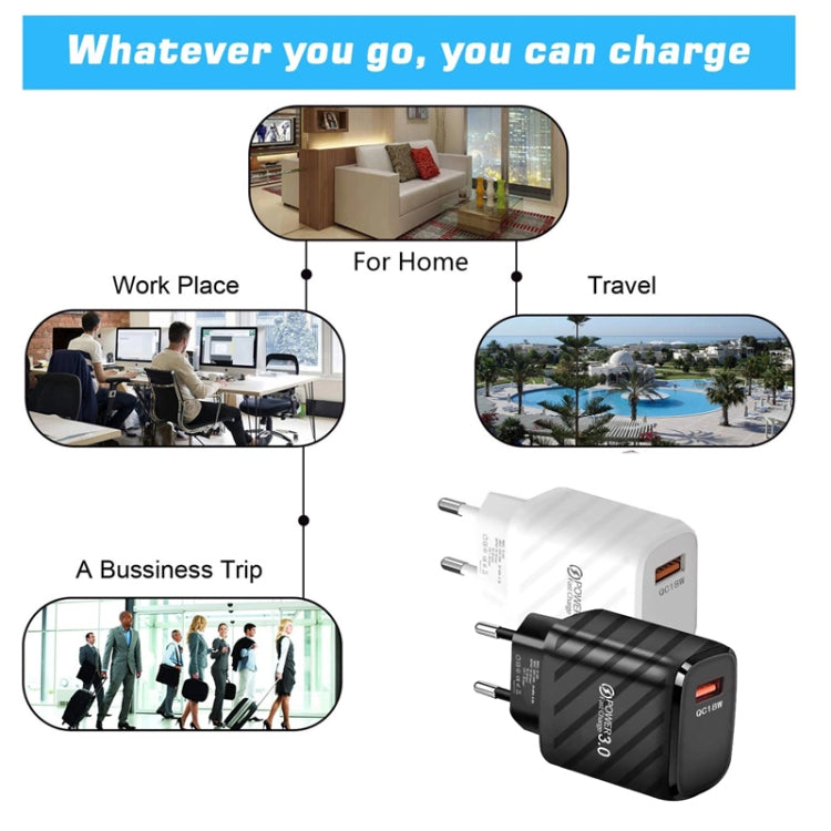 Caricabatterie rapido USB TE-005 QC3.0 da 18 W con cavo da USB a 8 pin da 3 A da 1 m, spina europea, EU Plug + 8 Pin Cable