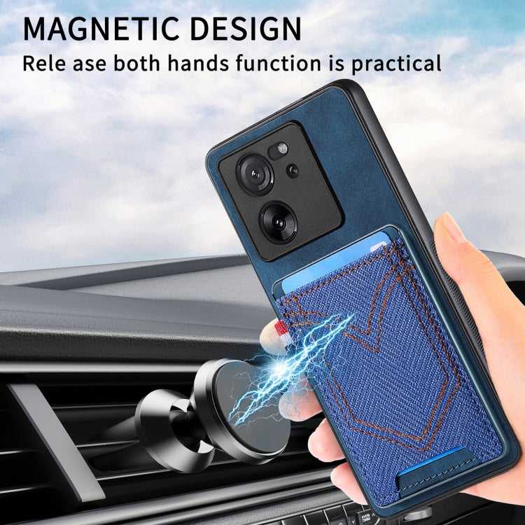 Custodia per cellulare in pelle con texture denim con slot per schede, For Xiaomi 13T / 13T Pro