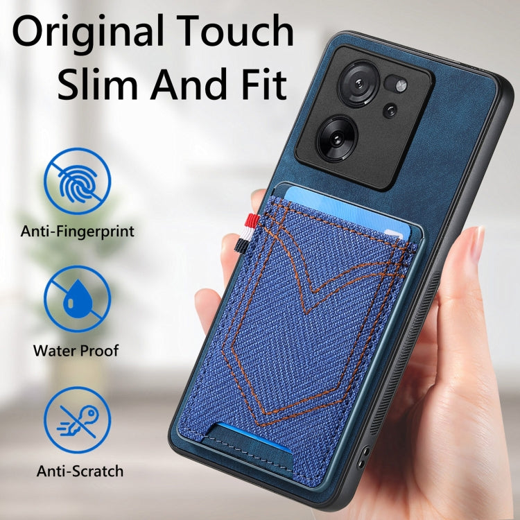 Custodia per cellulare in pelle con texture denim con slot per schede, For Xiaomi 13T / 13T Pro