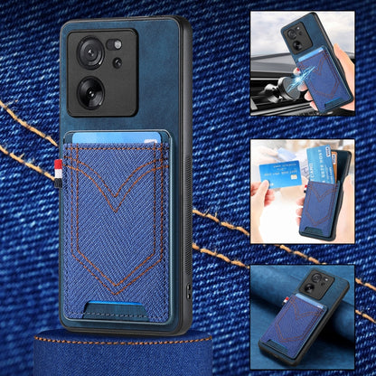 Custodia per cellulare in pelle con texture denim con slot per schede, For Xiaomi 13T / 13T Pro