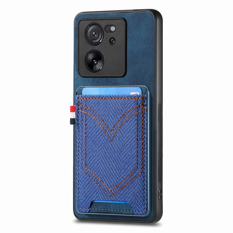 Custodia per cellulare in pelle con texture denim con slot per schede, For Xiaomi 13T / 13T Pro