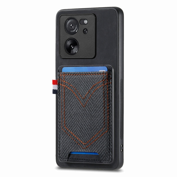 Custodia per cellulare in pelle con texture denim con slot per schede, For Xiaomi 13T / 13T Pro