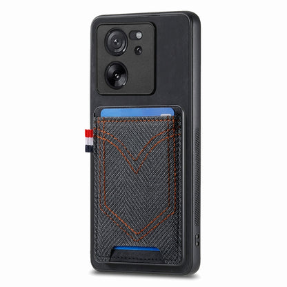 Custodia per cellulare in pelle con texture denim con slot per schede, For Xiaomi 13T / 13T Pro
