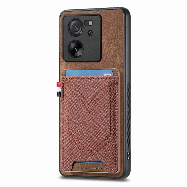 Custodia per cellulare in pelle con texture denim con slot per schede, For Xiaomi 13T / 13T Pro