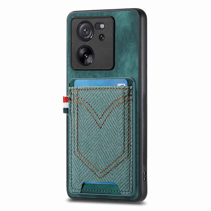 Custodia per cellulare in pelle con texture denim con slot per schede, For Xiaomi 13T / 13T Pro