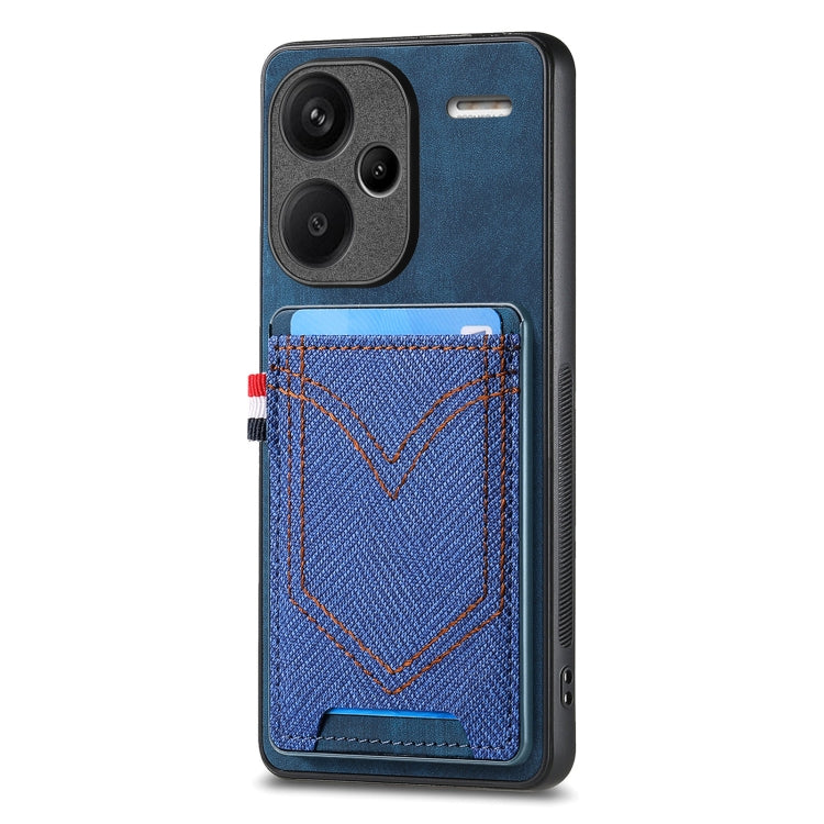 Custodia per cellulare in pelle con texture denim con slot per schede, For Xiaomi Redmi Note 13 Pro 4G, For Xiaomi Redmi Note 13, For Xiaomi Redmi Note 13 Pro+, For Xiaomi Redmi Note 13 Pro 5G