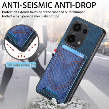Custodia per cellulare in pelle con texture denim con slot per schede, For Xiaomi Redmi Note 13 Pro 4G, For Xiaomi Redmi Note 13, For Xiaomi Redmi Note 13 Pro+, For Xiaomi Redmi Note 13 Pro 5G, For Xiaomi 13T / 13T Pro