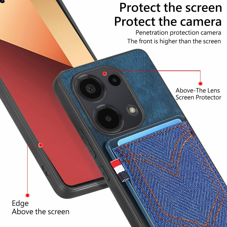 Custodia per cellulare in pelle con texture denim con slot per schede, For Xiaomi Redmi Note 13 Pro 4G, For Xiaomi Redmi Note 13, For Xiaomi Redmi Note 13 Pro+, For Xiaomi Redmi Note 13 Pro 5G
