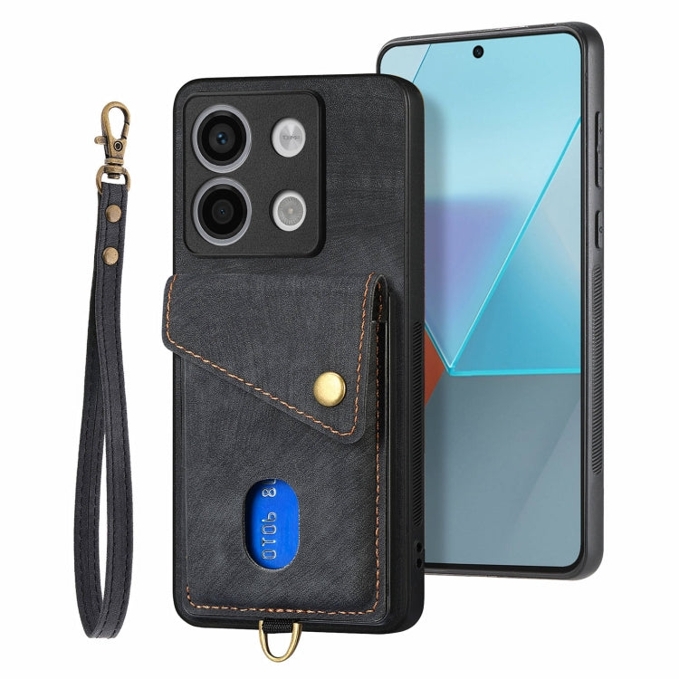 Custodia per telefono in pelle pieghevole con portafoglio per carte retrò con cinturino