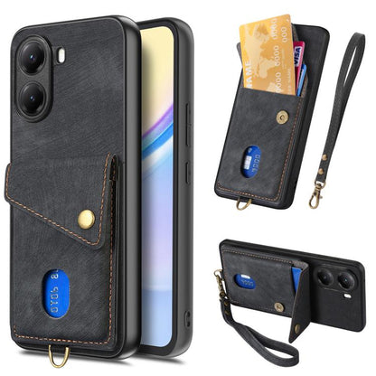 Custodia per telefono in pelle pieghevole con portafoglio per carte retrò con cinturino, For Redmi K80 Pro / Poco F7 Ultra, For Redmi K80 / Poco F7 Pro, For Redmi Turbo 4, For Xiaomi Poco X7 Pro