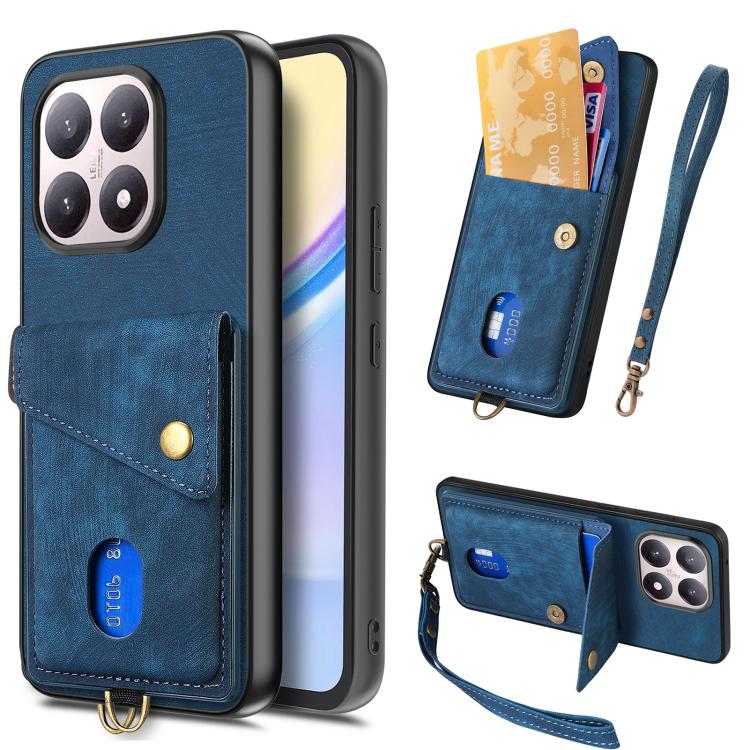 Custodia per telefono in pelle pieghevole con portafoglio per carte retrò con cinturino, For Redmi 15C 5G / 4G Glodal 171mm, For Xiaomi 15T, For Redmi K80 Pro / Poco F7 Ultra, For Redmi K80 / Poco F7 Pro