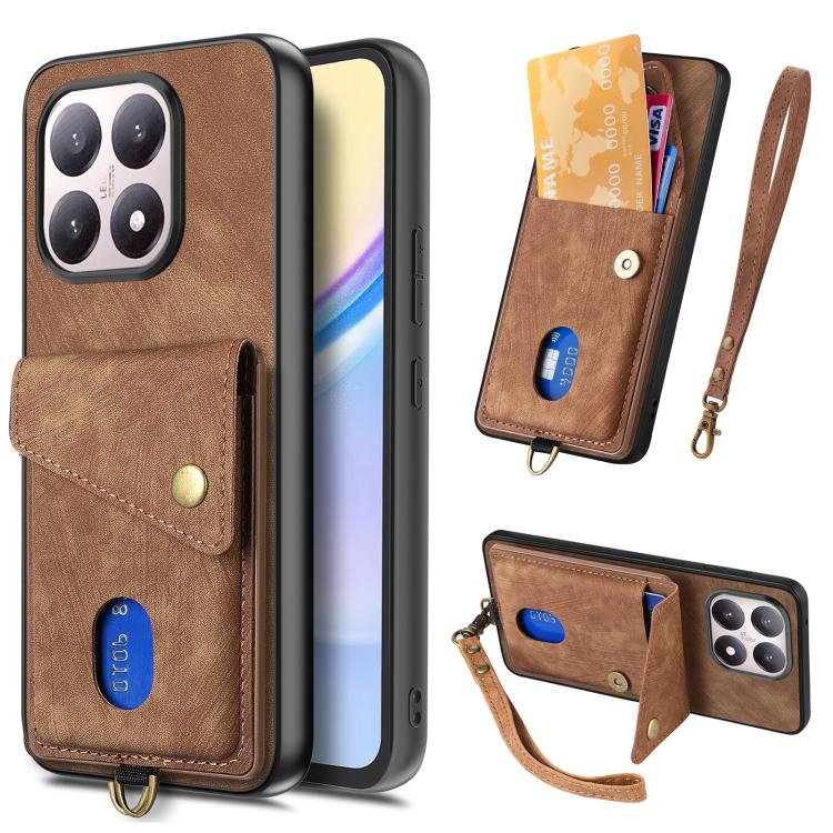 Custodia per telefono in pelle pieghevole con portafoglio per carte retrò con cinturino, For Redmi 15C 5G / 4G Glodal 171mm, For Xiaomi 15T, For Redmi K80 Pro / Poco F7 Ultra, For Redmi K80 / Poco F7 Pro