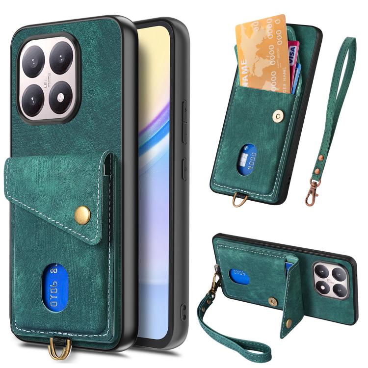 Custodia per telefono in pelle pieghevole con portafoglio per carte retrò con cinturino, For Redmi 15C 5G / 4G Glodal 171mm, For Xiaomi 15T, For Redmi K80 Pro / Poco F7 Ultra, For Redmi K80 / Poco F7 Pro