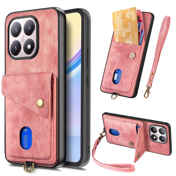 Custodia per telefono in pelle pieghevole con portafoglio per carte retrò con cinturino, For Redmi 15C 5G / 4G Glodal 171mm, For Xiaomi 15T, For Redmi K80 Pro / Poco F7 Ultra, For Redmi K80 / Poco F7 Pro