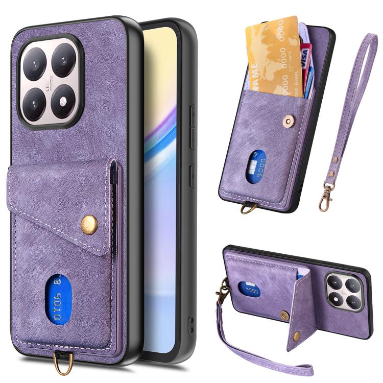 Custodia per telefono in pelle pieghevole con portafoglio per carte retrò con cinturino, For Redmi 15C 5G / 4G Glodal 171mm, For Xiaomi 15T, For Redmi K80 Pro / Poco F7 Ultra, For Redmi K80 / Poco F7 Pro