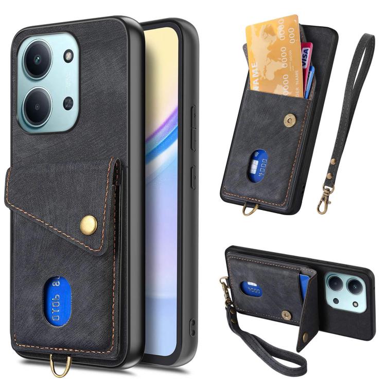 Custodia per telefono in pelle pieghevole con portafoglio per carte retrò con cinturino, For Redmi 15C 5G / 4G Glodal 171mm, For Xiaomi 15T, For Redmi K80 Pro / Poco F7 Ultra, For Redmi K80 / Poco F7 Pro
