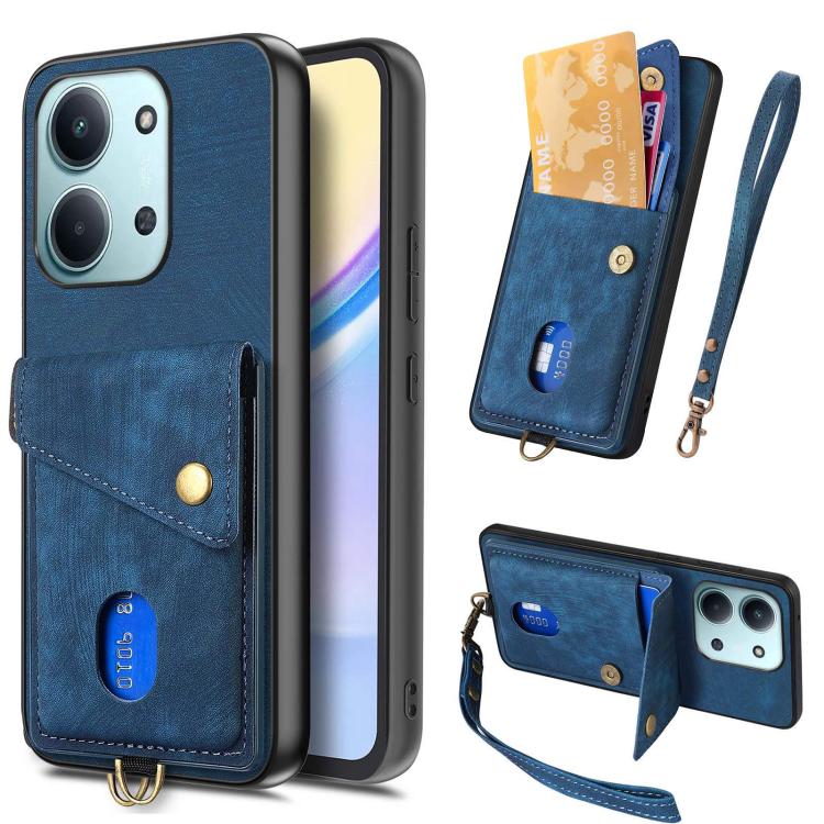 Custodia per telefono in pelle pieghevole con portafoglio per carte retrò con cinturino, For Redmi 15C 5G / 4G Glodal 171mm, For Xiaomi 15T, For Redmi K80 Pro / Poco F7 Ultra, For Redmi K80 / Poco F7 Pro
