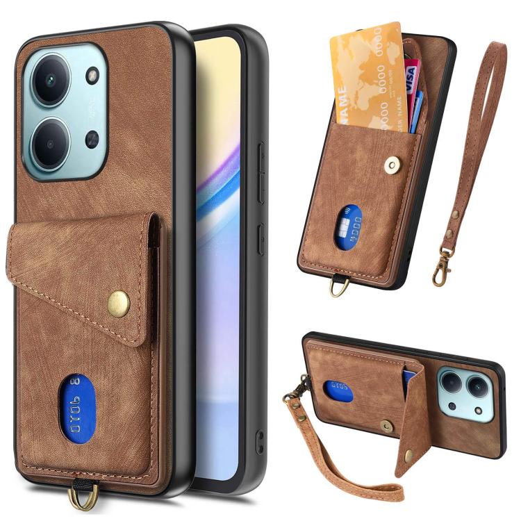 Custodia per telefono in pelle pieghevole con portafoglio per carte retrò con cinturino, For Redmi 15C 5G / 4G Glodal 171mm, For Xiaomi 15T, For Redmi K80 Pro / Poco F7 Ultra, For Redmi K80 / Poco F7 Pro