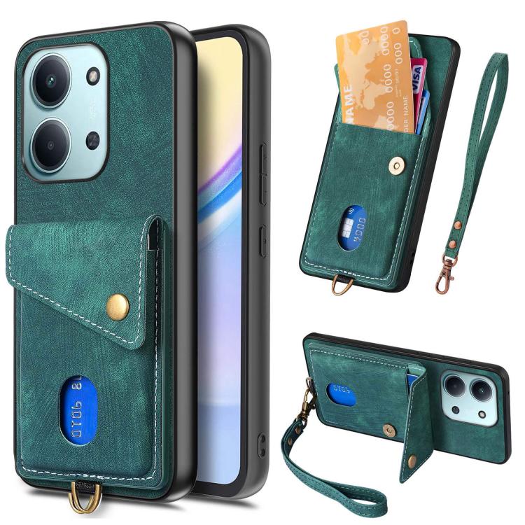 Custodia per telefono in pelle pieghevole con portafoglio per carte retrò con cinturino, For Redmi 15C 5G / 4G Glodal 171mm, For Xiaomi 15T, For Redmi K80 Pro / Poco F7 Ultra, For Redmi K80 / Poco F7 Pro