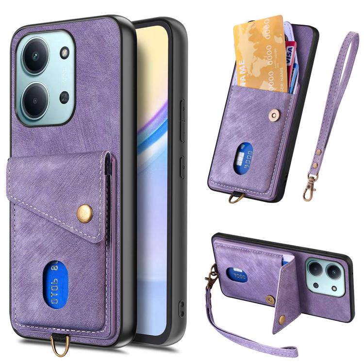 Custodia per telefono in pelle pieghevole con portafoglio per carte retrò con cinturino, For Redmi 15C 5G / 4G Glodal 171mm, For Xiaomi 15T, For Redmi K80 Pro / Poco F7 Ultra, For Redmi K80 / Poco F7 Pro