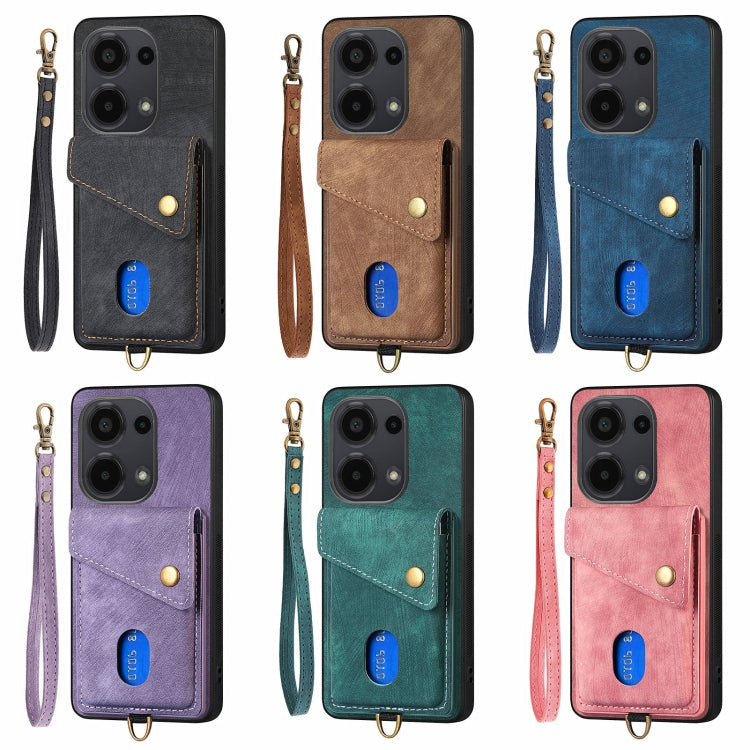 Custodia per telefono in pelle pieghevole con portafoglio per carte retrò con cinturino, For Xiaomi Redmi Note 14 5G, For Xiaomi Redmi Note 14 Pro+ 5G, For Xiaomi Redmi Note 14 Pro 5G, For Xiaomi Redmi Note 13 Pro 4G