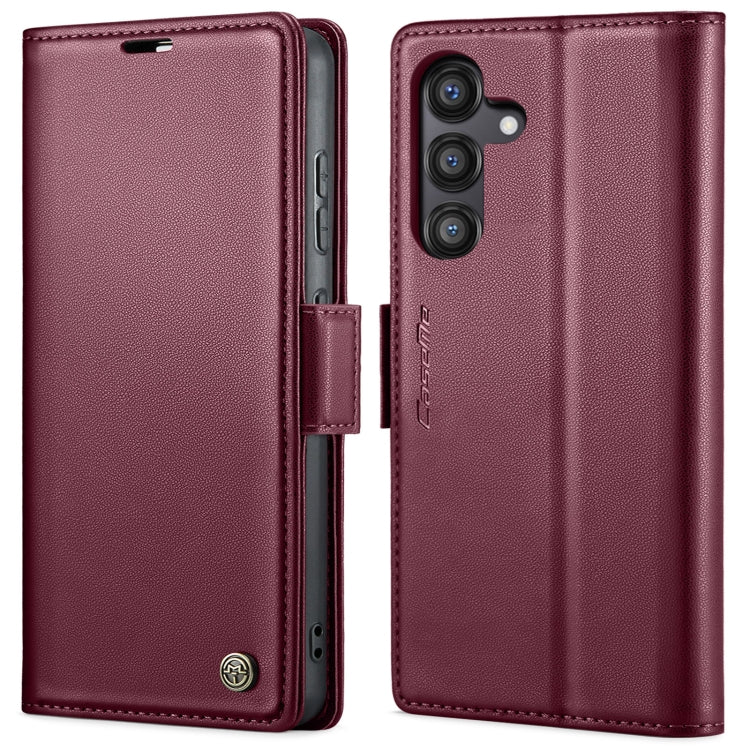 CaseMe 023 Custodia per telefono in pelle antifurto con fibbia a farfalla e texture Litchi RFID, For Samsung Galaxy S24 FE 5G