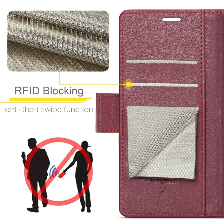 CaseMe 023 Custodia per telefono in pelle antifurto con fibbia a farfalla e texture Litchi RFID, For Samsung Galaxy S24 FE 5G