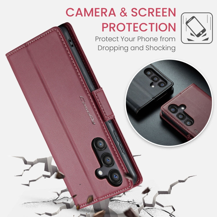 CaseMe 023 Custodia per telefono in pelle antifurto con fibbia a farfalla e texture Litchi RFID, For Samsung Galaxy S24 FE 5G
