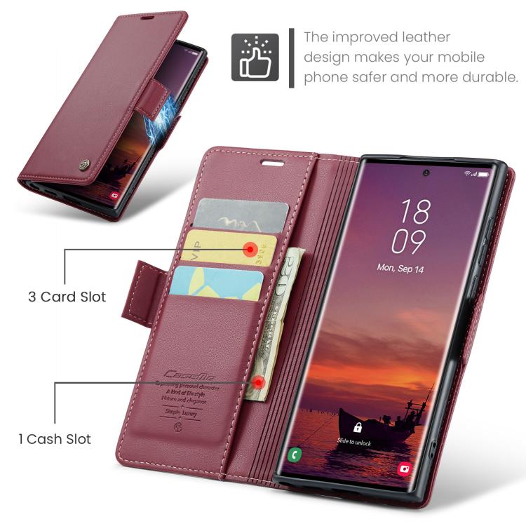CaseMe 023 Custodia per telefono in pelle antifurto con fibbia a farfalla e texture Litchi RFID