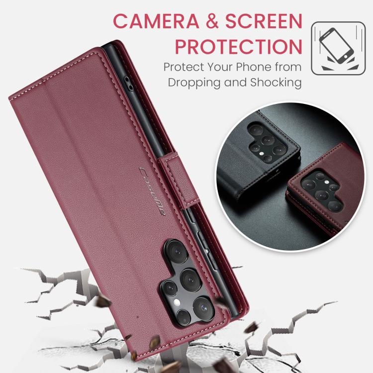 CaseMe 023 Custodia per telefono in pelle antifurto con fibbia a farfalla e texture Litchi RFID