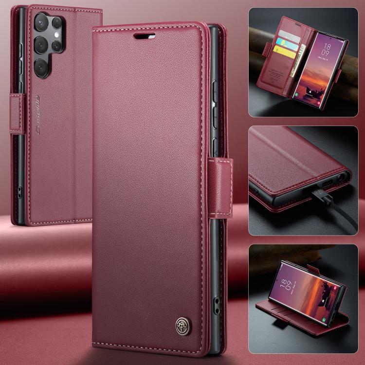 CaseMe 023 Custodia per telefono in pelle antifurto con fibbia a farfalla e texture Litchi RFID
