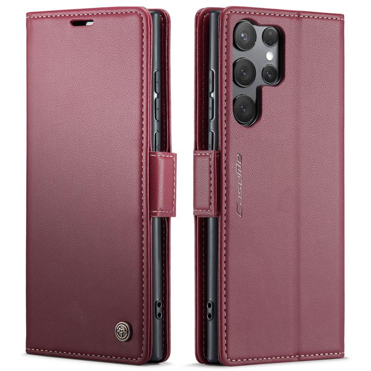 CaseMe 023 Custodia per telefono in pelle antifurto con fibbia a farfalla e texture Litchi RFID