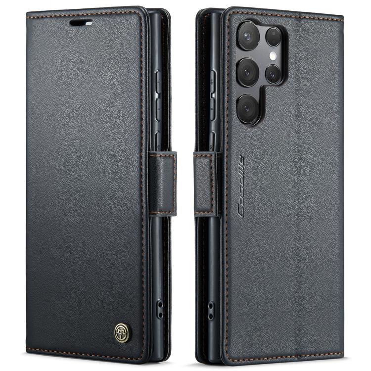 CaseMe 023 Custodia per telefono in pelle antifurto con fibbia a farfalla e texture Litchi RFID