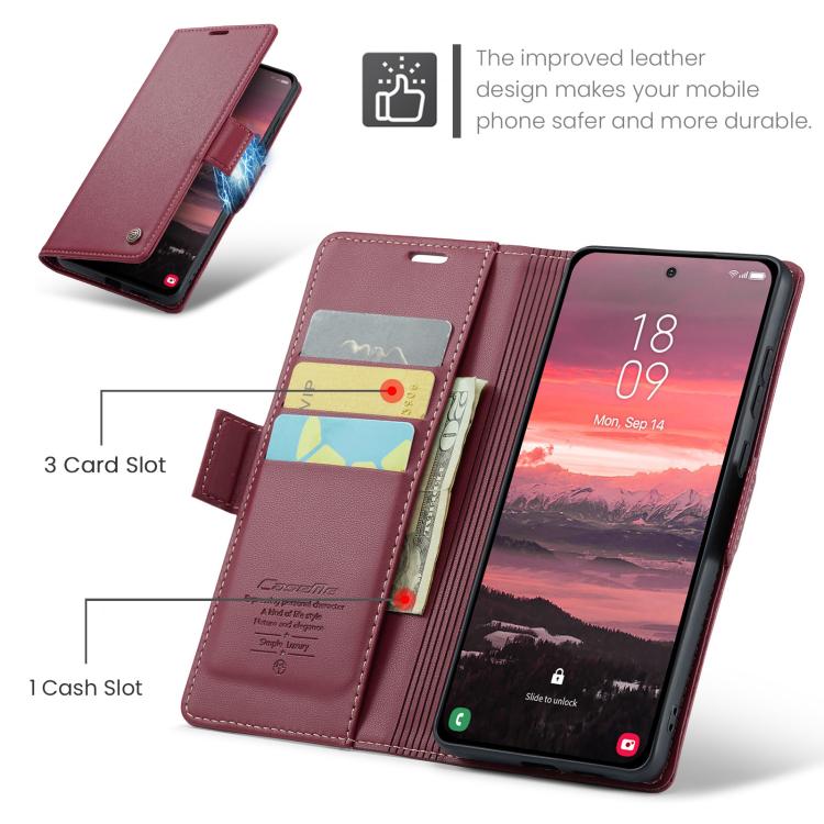 CaseMe 023 Custodia per telefono in pelle antifurto con fibbia a farfalla e texture Litchi RFID, For Galaxy S25 Edge 5G, For Galaxy A56 5G, For Galaxy A26 5G, For Galaxy A36 5G