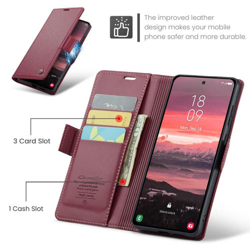 CaseMe 023 Custodia per telefono in pelle antifurto con fibbia a farfalla e texture Litchi RFID, For Galaxy S25 Edge 5G, For Galaxy A56 5G, For Galaxy A26 5G, For Galaxy A36 5G