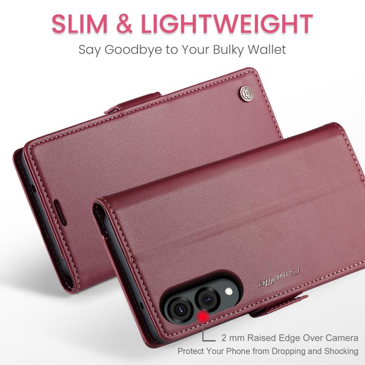 CaseMe 023 Custodia per telefono in pelle antifurto con fibbia a farfalla e texture Litchi RFID, For Galaxy S25 Edge 5G, For Galaxy A56 5G, For Galaxy A26 5G, For Galaxy A36 5G