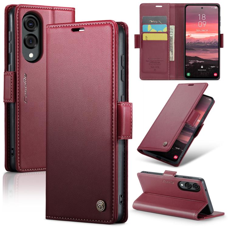 CaseMe 023 Custodia per telefono in pelle antifurto con fibbia a farfalla e texture Litchi RFID, For Galaxy S25 Edge 5G, For Galaxy A56 5G, For Galaxy A26 5G, For Galaxy A36 5G