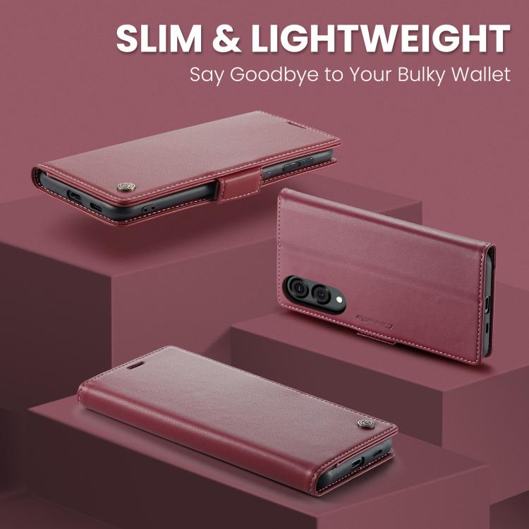 CaseMe 023 Custodia per telefono in pelle antifurto con fibbia a farfalla e texture Litchi RFID, For Galaxy S25 Edge 5G, For Galaxy A56 5G, For Galaxy A26 5G, For Galaxy A36 5G
