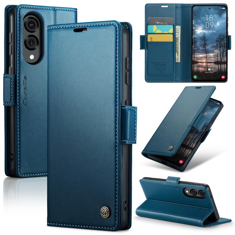 CaseMe 023 Custodia per telefono in pelle antifurto con fibbia a farfalla e texture Litchi RFID