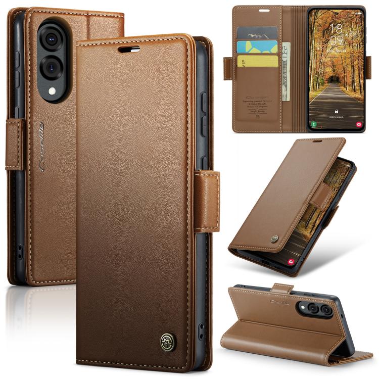 CaseMe 023 Custodia per telefono in pelle antifurto con fibbia a farfalla e texture Litchi RFID
