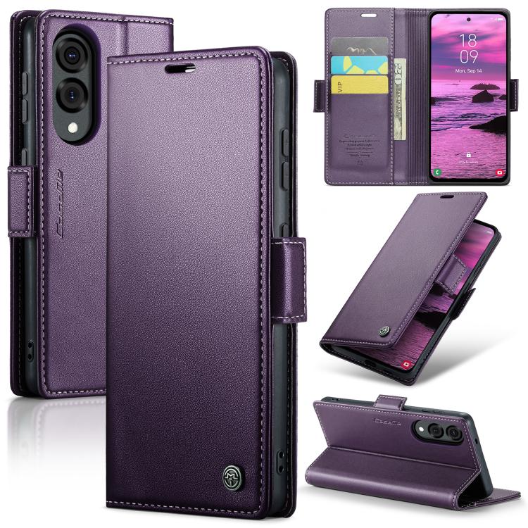 CaseMe 023 Custodia per telefono in pelle antifurto con fibbia a farfalla e texture Litchi RFID