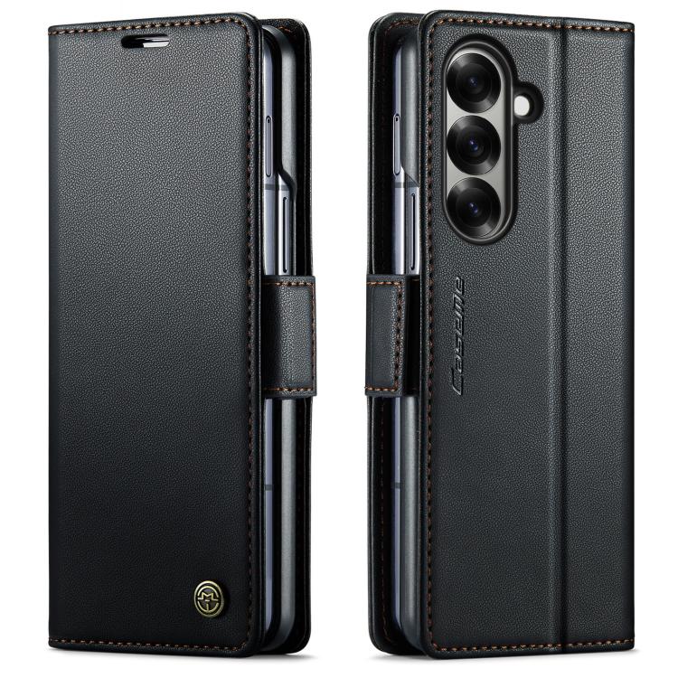 CaseMe 023 Custodia per telefono in pelle antifurto con fibbia a farfalla e texture Litchi RFID