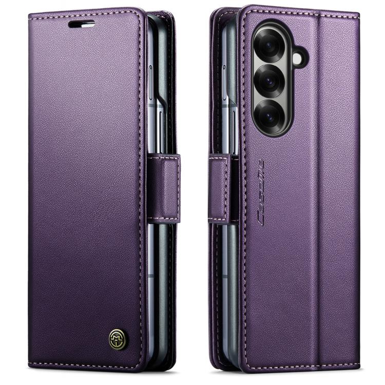 CaseMe 023 Custodia per telefono in pelle antifurto con fibbia a farfalla e texture Litchi RFID