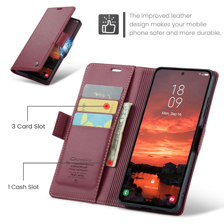 CaseMe 023 Custodia per telefono in pelle antifurto con fibbia a farfalla e texture Litchi RFID