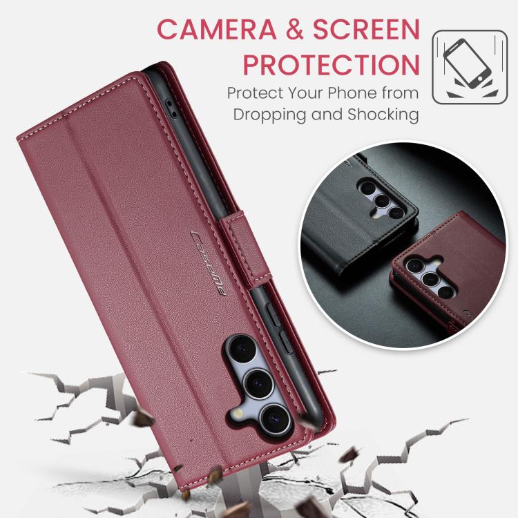 CaseMe 023 Custodia per telefono in pelle antifurto con fibbia a farfalla e texture Litchi RFID