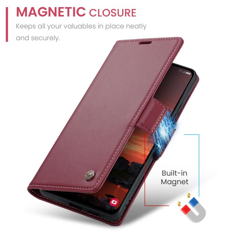 CaseMe 023 Custodia per telefono in pelle antifurto con fibbia a farfalla e texture Litchi RFID