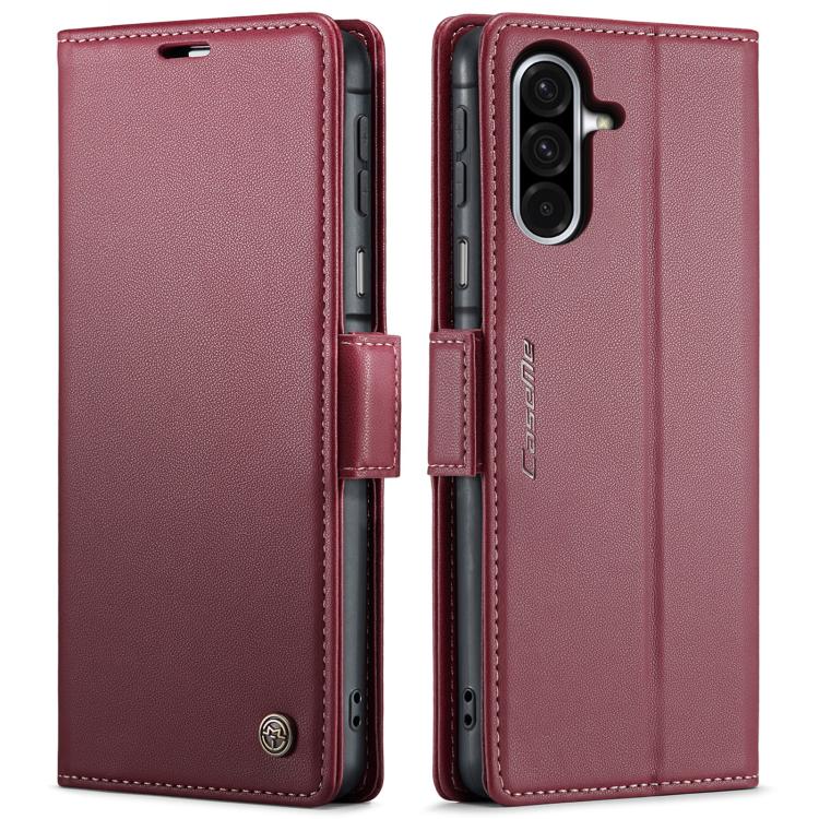 CaseMe 023 Custodia per telefono in pelle antifurto con fibbia a farfalla e texture Litchi RFID, For Galaxy A17