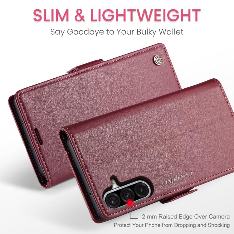 CaseMe 023 Custodia per telefono in pelle antifurto con fibbia a farfalla e texture Litchi RFID, For Galaxy A17