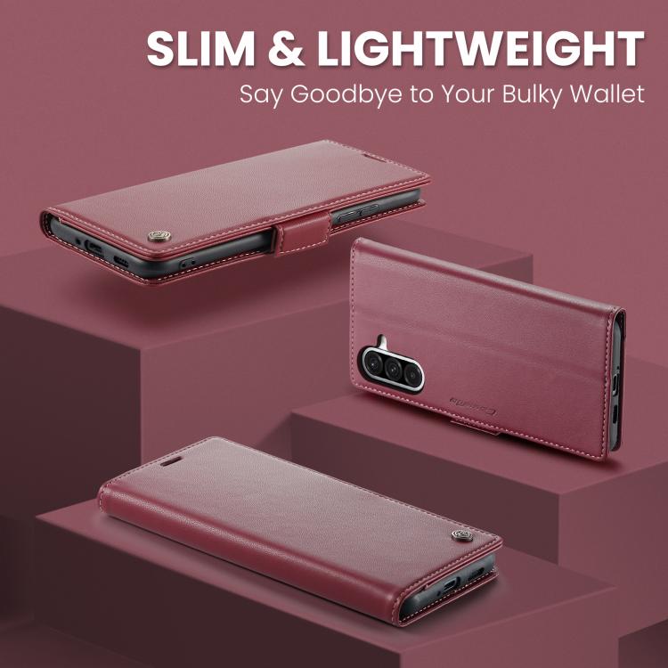 CaseMe 023 Custodia per telefono in pelle antifurto con fibbia a farfalla e texture Litchi RFID, For Galaxy A17
